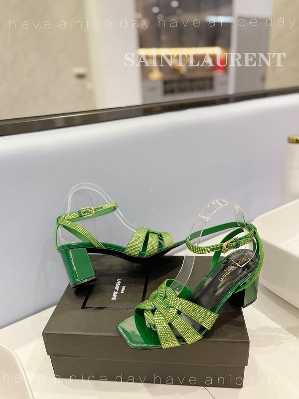 SANDALI SL TRIBUTE CRYSTAL IN PELLE DI VITELLO VERDE SCURO