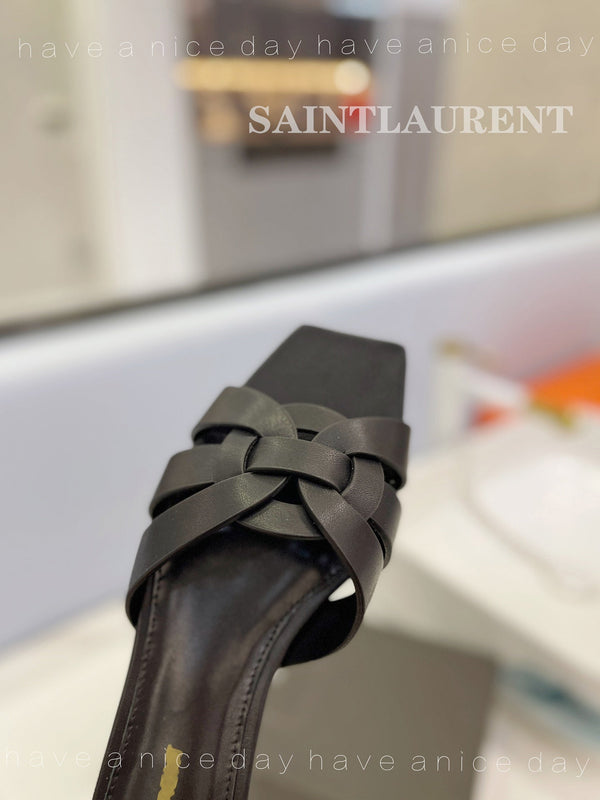 SL TRIBUTE SLIPPERS BLACK CALFSKIN