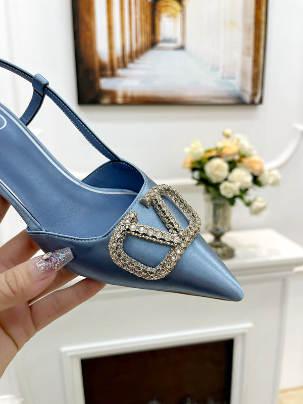 Valentino 25 Vlogo Signature Slingback Pumps Blu Pastello Seta 239503