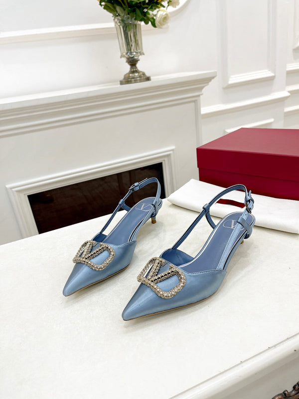 Valentino 25 Vlogo Signature Slingback Pumps Blu Pastello Seta 239503