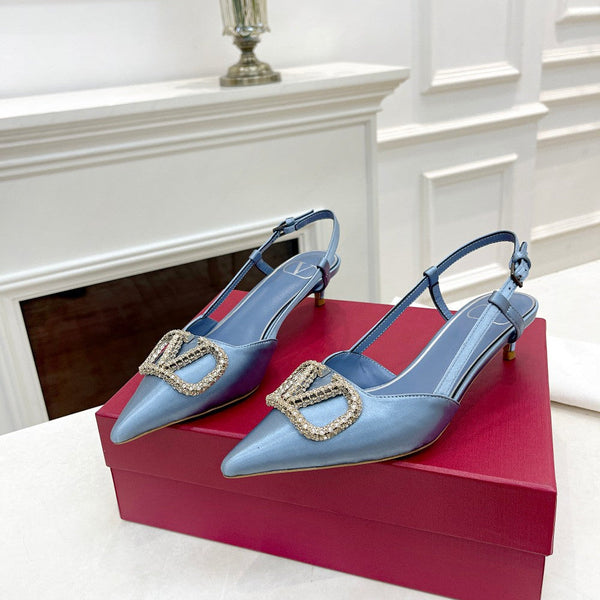 Valentino 25 Vlogo Signature Slingback Pumps Blu Pastello Seta 239503