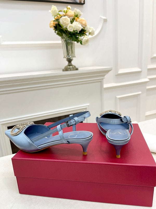 Valentino 25 Vlogo Signature Slingback Pumps Blu Pastello Seta 239503