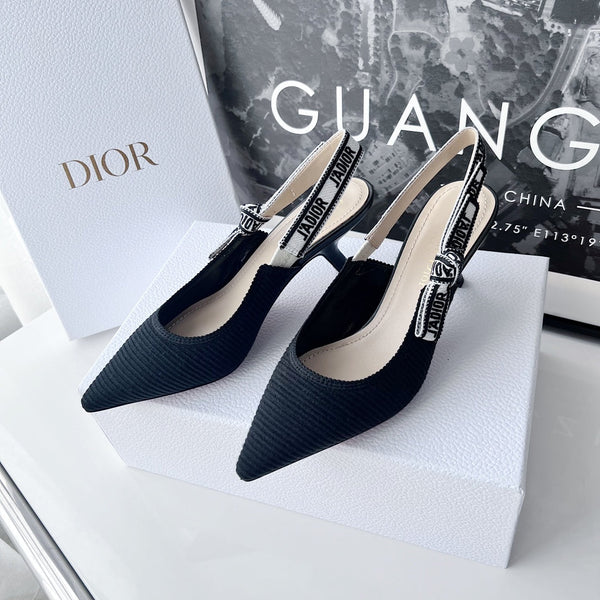 décolleté cd slingback 65 in cotone ricamato nero