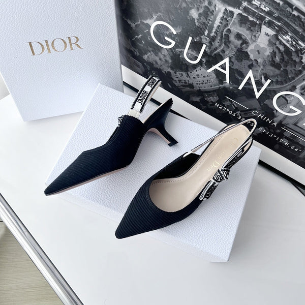 décolleté cd slingback 65 in cotone ricamato nero