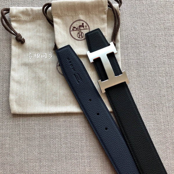 FIBBIA PER CINTURA HM E CINTURINO REVERSIBILE IN PELLE NERA 38 MM FERRAMENTA IN ARGENTO