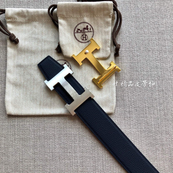 FIBBIA PER CINTURA HM E CINTURINO REVERSIBILE IN PELLE NERA 38 MM FERRAMENTA IN ARGENTO