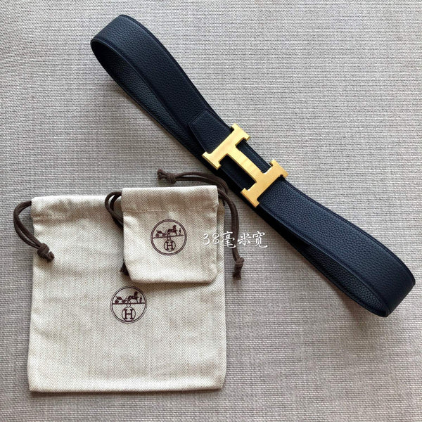 FIBBIA PER CINTURA HM E CINTURINO REVERSIBILE IN PELLE NERA 38 MM FERRAMENTA ORO