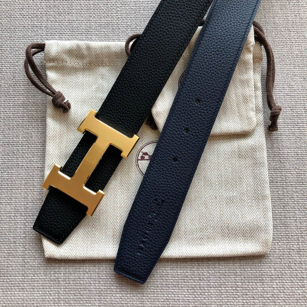 FIBBIA PER CINTURA HM E CINTURINO REVERSIBILE IN PELLE NERA 38 MM FERRAMENTA ORO