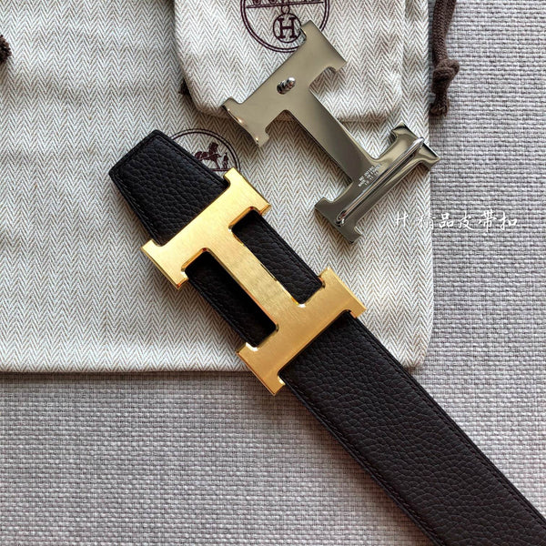FIBBIA PER CINTURA HM E CINTURINO REVERSIBILE IN PELLE NERA E ARANCIONE 38 MM FERRAMENTA ORO