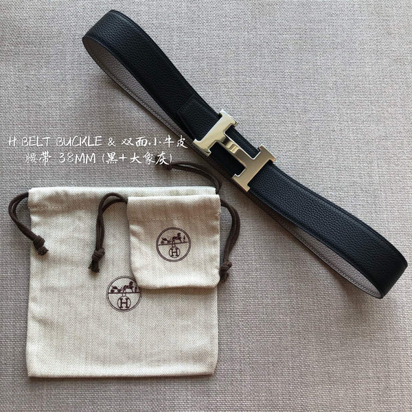 FIBBIA PER CINTURA HM E CINTURINO REVERSIBILE IN PELLE MARRONE E NERO 38 MM FERRAMENTA IN ARGENTO