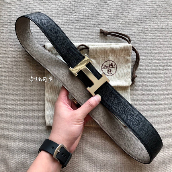 FIBBIA PER CINTURA HM E CINTURINO REVERSIBILE IN PELLE MARRONE E NERO 38 MM FERRAMENTA IN ARGENTO