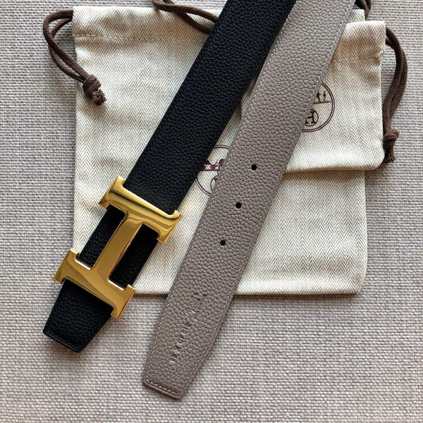 FIBBIA PER CINTURA HM E CINTURINO REVERSIBILE IN PELLE MARRONE E NERO FONDENTE 38 MM FERRAMENTA ORO