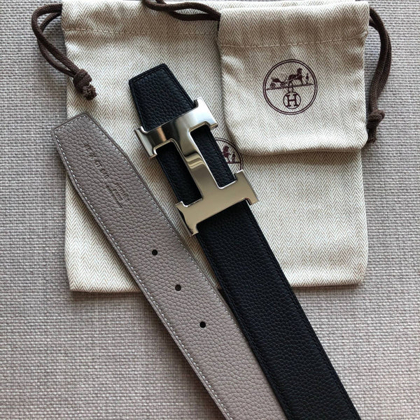 FIBBIA PER CINTURA HM E CINTURINO REVERSIBILE IN PELLE MARRONE E NERO 38 MM FERRAMENTA IN ARGENTO
