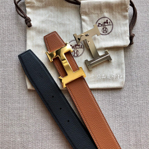 FIBBIA PER CINTURA HM E CINTURINO REVERSIBILE IN PELLE MARRONE E BRONZO DA 38 MM CON FERRAMENTA ORO