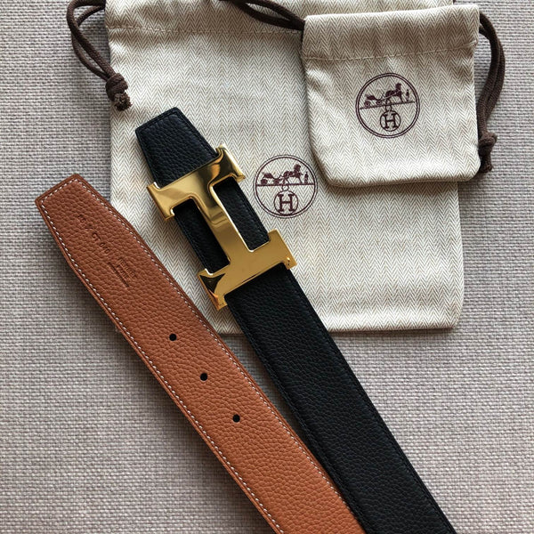 FIBBIA PER CINTURA HM E CINTURINO REVERSIBILE IN PELLE MARRONE E BRONZO DA 38 MM CON FERRAMENTA ORO