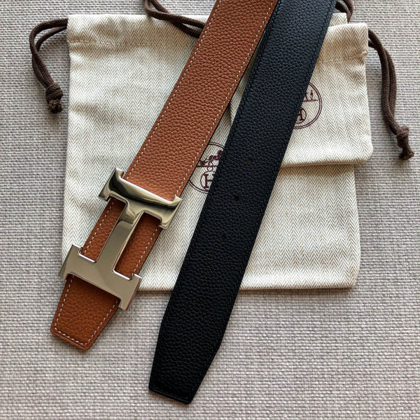 FIBBIA PER CINTURA HM E CINTURINO REVERSIBILE IN PELLE MARRONE E BRONZO DA 38 MM CON FERRAMENTA ORO