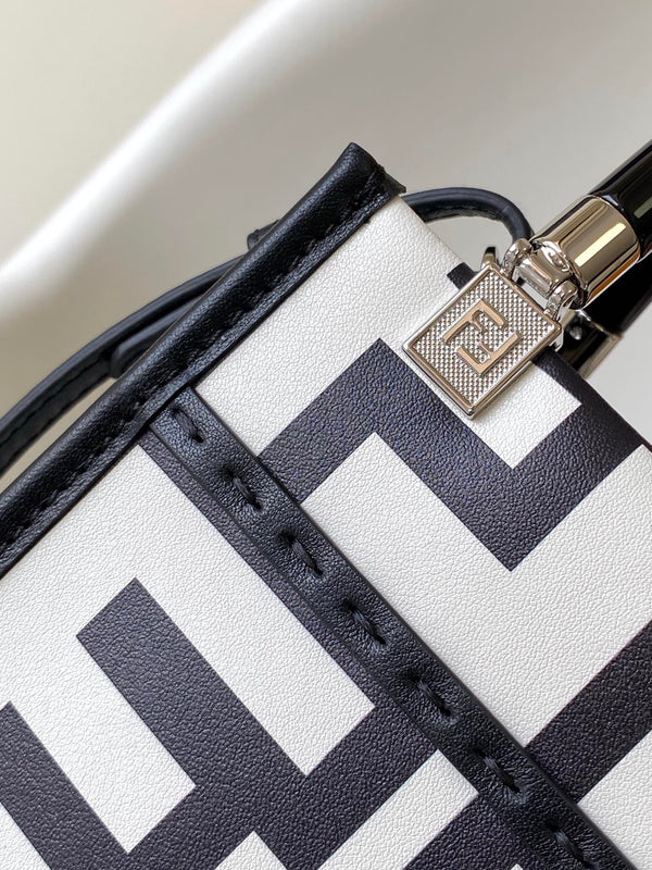 BORSA SHOPPER MINI SUNSHINE 18 IN PELLE DI VITELLO LISCIA BIANCO MIX NERO