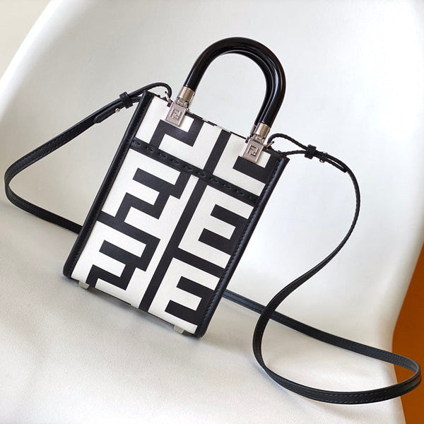 BORSA SHOPPER MINI SUNSHINE 18 IN PELLE DI VITELLO LISCIA BIANCO MIX NERO