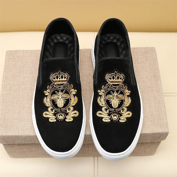 GG Men's Slip-on Loafers Black Gold Suede 545716