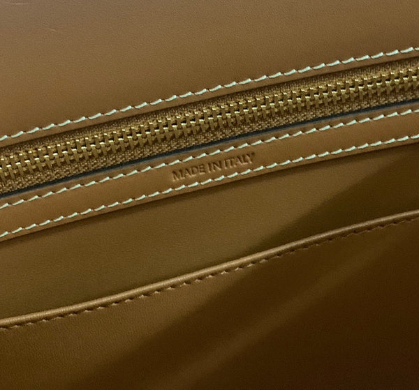 BORSA CONTI 36 IN VITELLO MARRONE BRONZO FERRAMENTA ORO