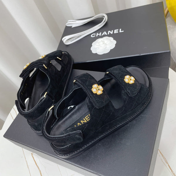 CC Dad Sandal Black Suede Leather 742944