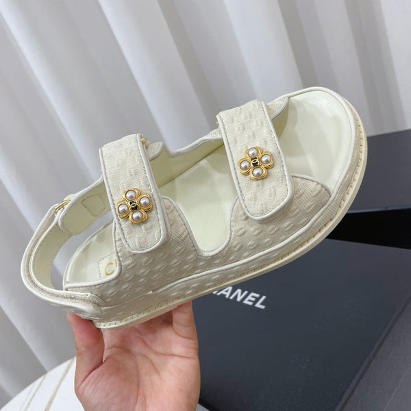 CC Dad Sandal Ivory Canvas Leather 742946