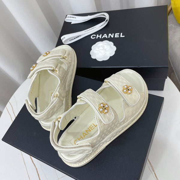 CC Dad Sandal Ivory Canvas Leather 742946
