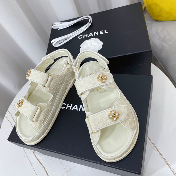 CC Dad Sandal Ivory Canvas Leather 742946