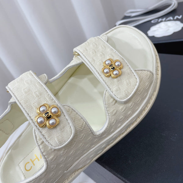 CC Dad Sandal Ivory Canvas Leather 742946