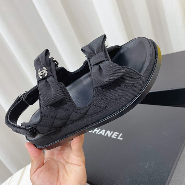 CC 26s Sandals Black Fabric Bow Embellishment
