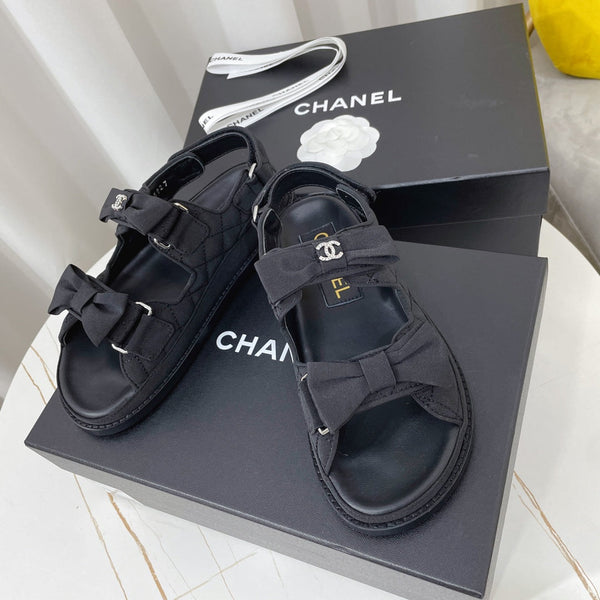 CC 26s Sandals Black Fabric Bow Embellishment
