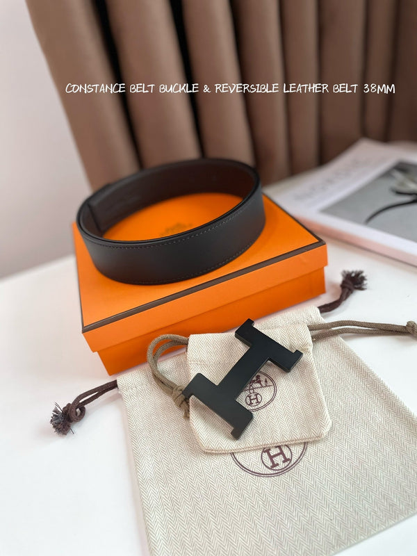 CINTURA HM CONSTANCE CON FIBBIA E CINTURINO REVERSIBILE IN PELLE MARRONE CIOCCOLATO E NERO 38 MM