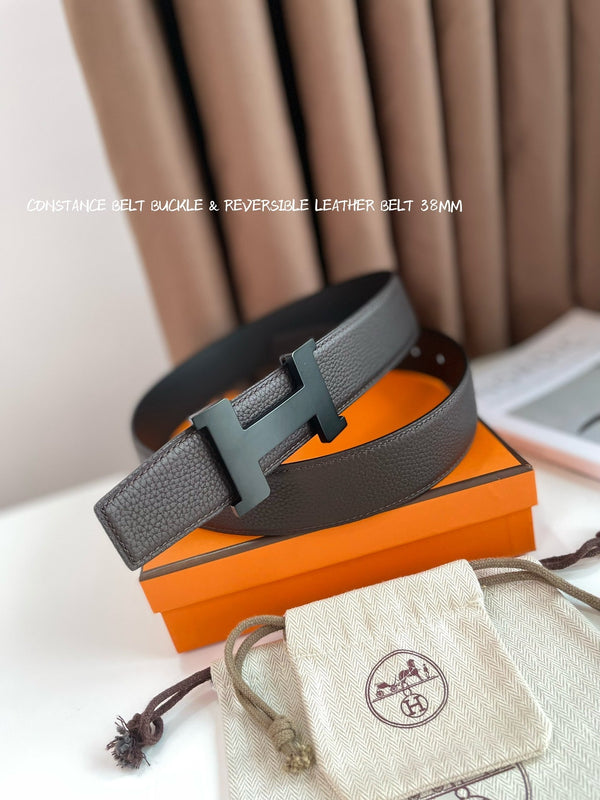 CINTURA HM CONSTANCE CON FIBBIA E CINTURINO REVERSIBILE IN PELLE MARRONE CIOCCOLATO E NERO 38 MM