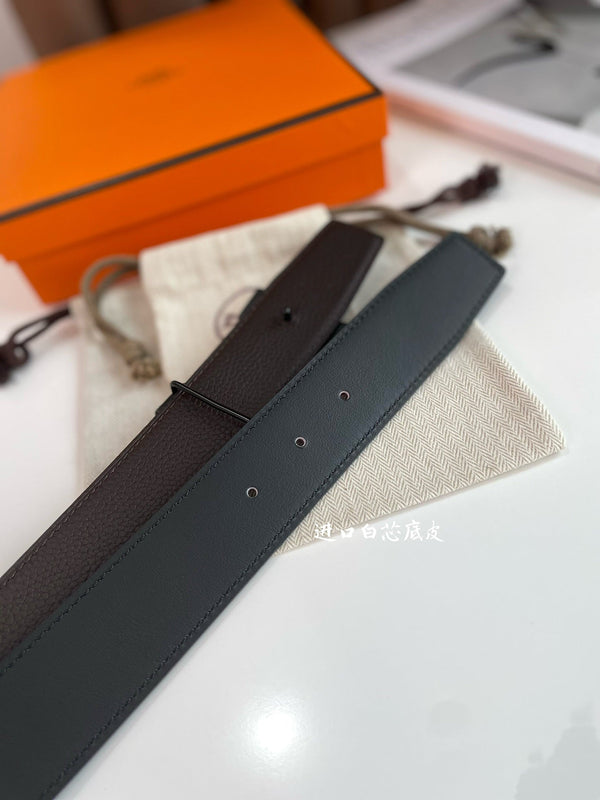 CINTURA HM CONSTANCE CON FIBBIA E CINTURINO REVERSIBILE IN PELLE MARRONE CIOCCOLATO E NERO 38 MM