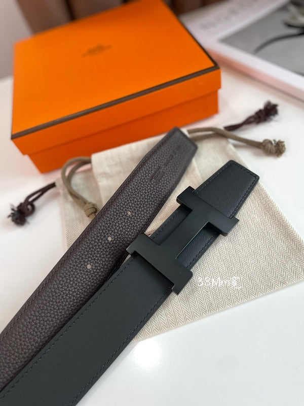 CINTURA HM CONSTANCE CON FIBBIA E CINTURINO REVERSIBILE IN PELLE MARRONE CIOCCOLATO E NERO 38 MM