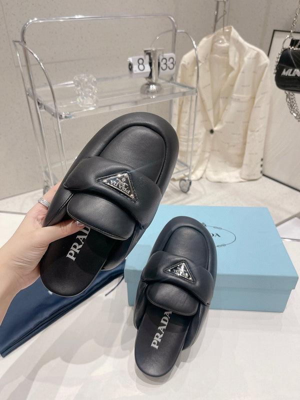 PRA MULES IN NAPPA SHEARLING IMBOTTITA MORBIDA PELLE DI AGNELLO NERA