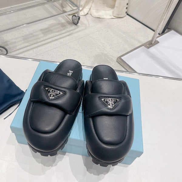 PRA MULES IN NAPPA SHEARLING IMBOTTITA MORBIDA PELLE DI AGNELLO NERA