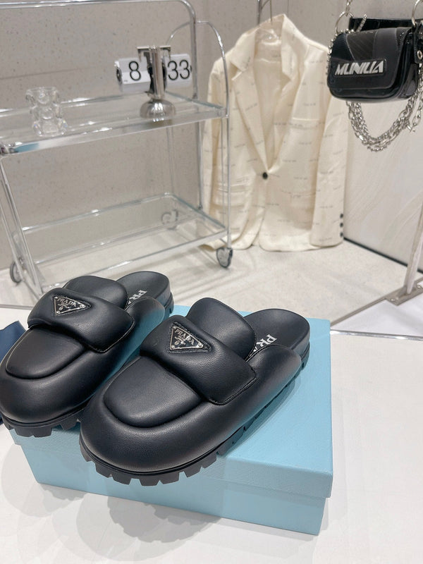 PRA MULES IN NAPPA SHEARLING IMBOTTITA MORBIDA PELLE DI AGNELLO NERA