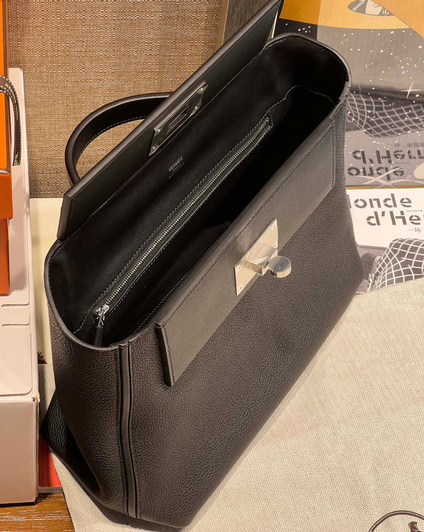 HM 24/24 Bag Black Leather Silver Hardware