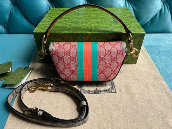 BORSA A MANO GG MINI 13 IN TELA ROSA CHIARO E BEIGE