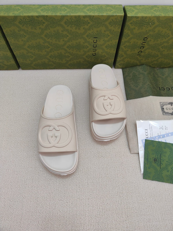 GG Lide Sandal With Interlocking White Rubber 788124