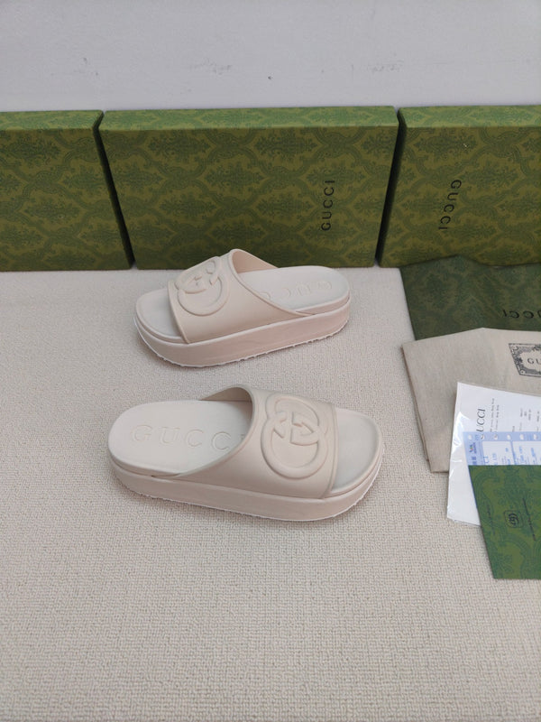 GG Lide Sandal With Interlocking White Rubber 788124