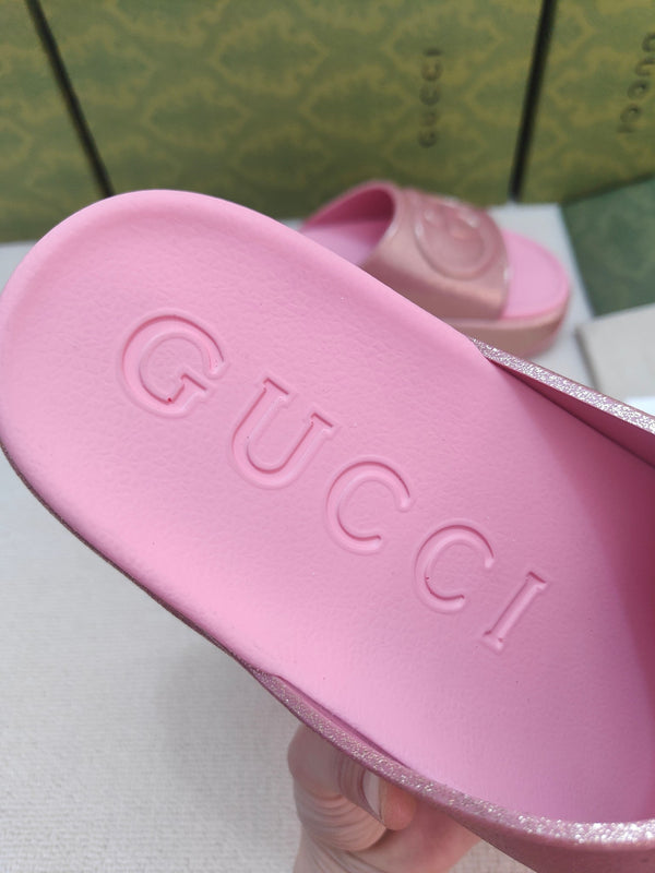 GG Lide Sandal With Interlocking Pink Glitter Rubber 788130
