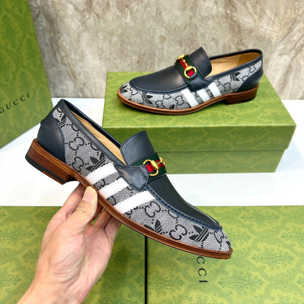 Mocassini da uomo GG x Adidas in tela nera e pelle bovina 724879