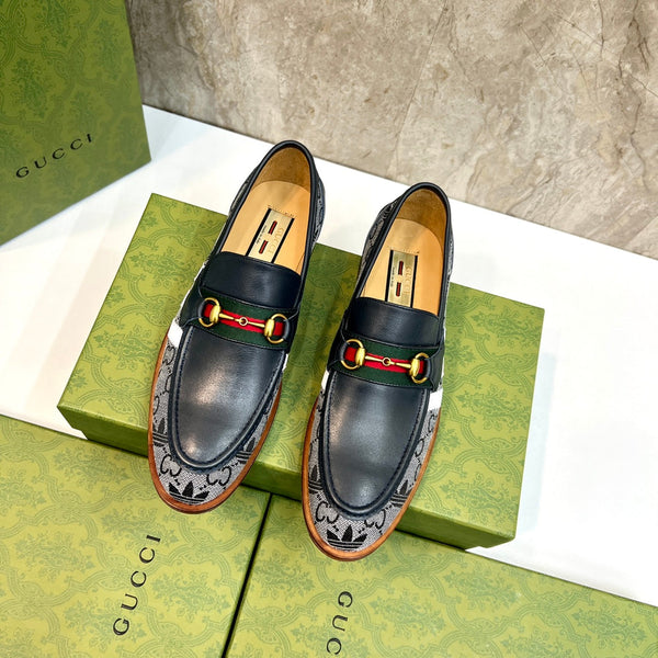 Mocassini da uomo GG x Adidas in tela nera e pelle bovina 724879