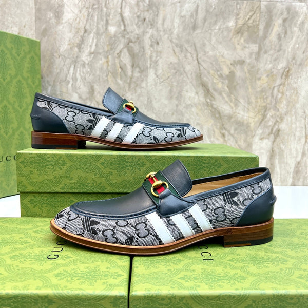 Mocassini da uomo GG x Adidas in tela nera e pelle bovina 724879