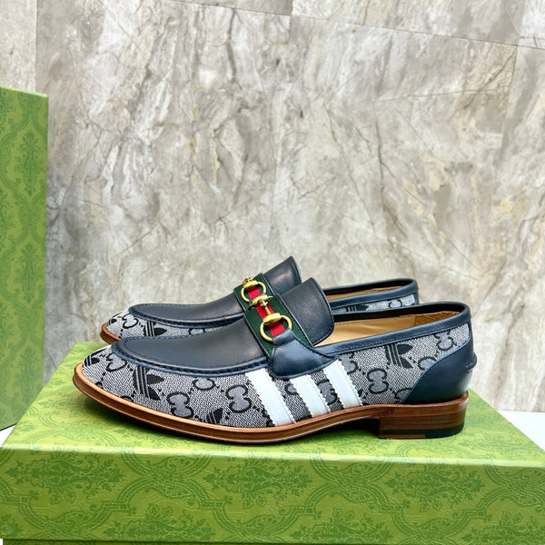 Mocassini da uomo GG x Adidas in tela nera e pelle bovina 724879