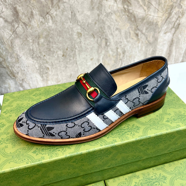 Mocassini da uomo GG x Adidas in tela nera e pelle bovina 724879