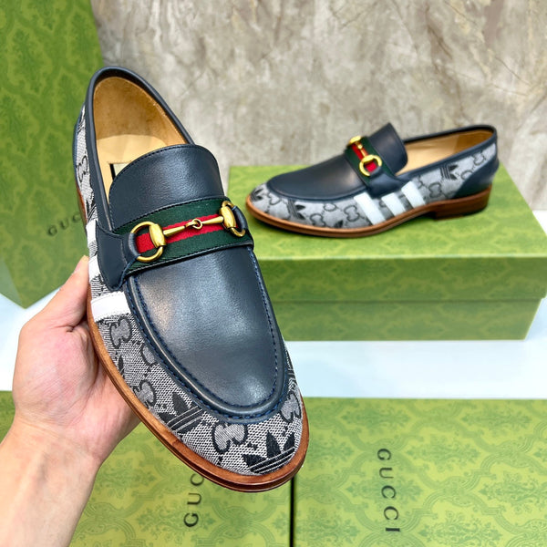 Mocassini da uomo GG x Adidas in tela nera e pelle bovina 724879