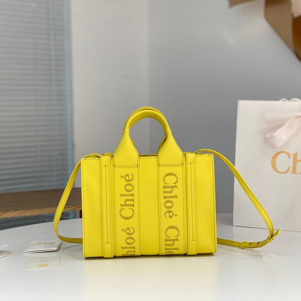 Chloé Woody small tote bag 26cm yellow calfskin